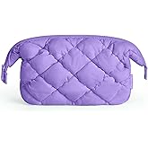 BAGSMART Quilted Travel Makeup Bag, Puffy Toiletry Organizer with Wide Opening, Cosmetic Storage for Women's Accessories, Purple