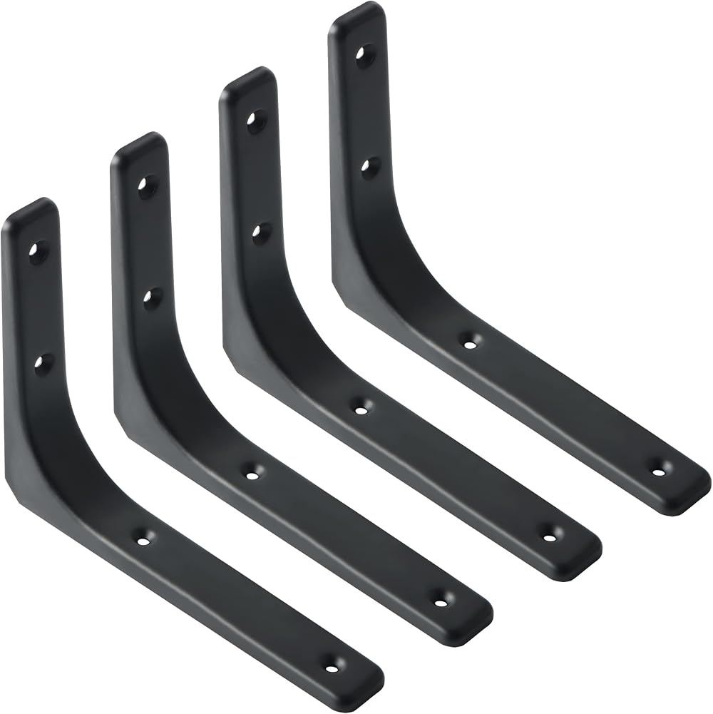 Sayayo Black Shelf Bracket Heavy Duty L Bracket 200x150mm 4Pcs EJR200B-4P