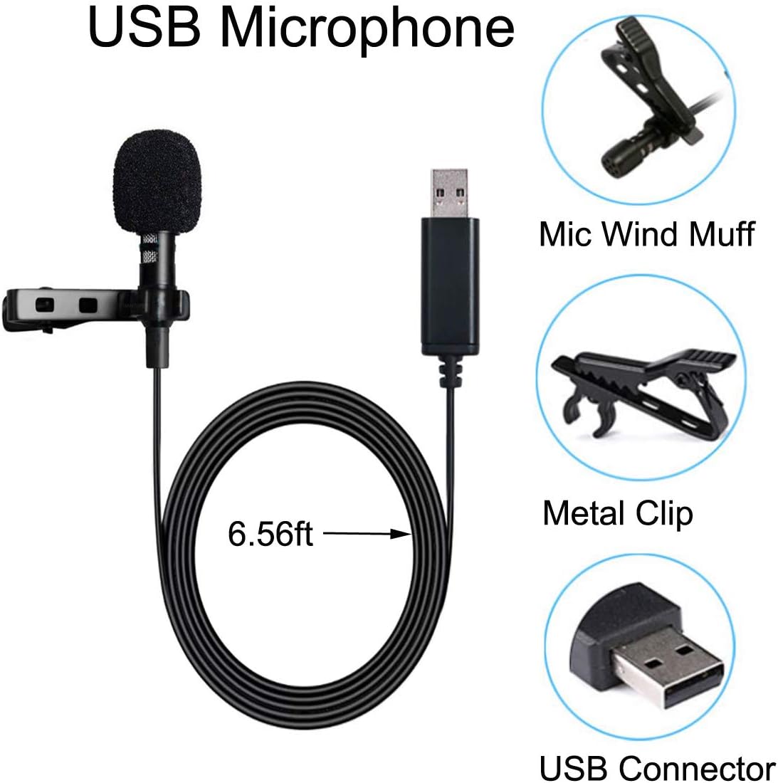 NewTH USB Microphone Lavalier Lapel Clip on Mic with 6.56ft Cable for Laptop Computer, PC, Streaming Conferencing,Interviews - Image 3