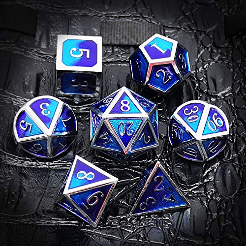 image for Haxtec Metal Dice Set D&D Blender Silver Blue Purple Metal DND Dice fo