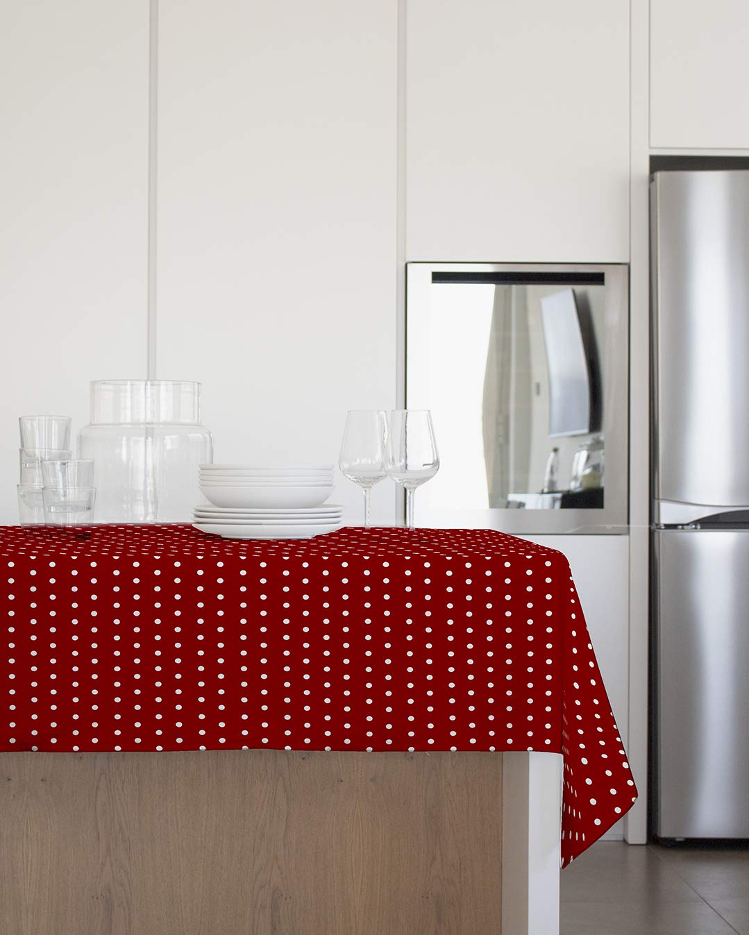 GEMITEX Plush Tablecloth Plus 140 x 140 cm PVC Polka Dot Red Made in Italy