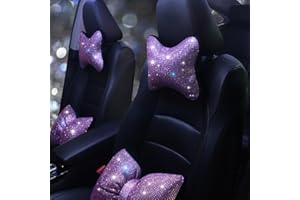 Pirador 2Pcs Diamond Pillow Neck Cushion Pillows Car Seat Headrest Sleeping Travel Support Neck Pillow Driving Seat Pink Sparkly Bling Rhinestone Accessories Seat Neck Support Pillow （Pink）