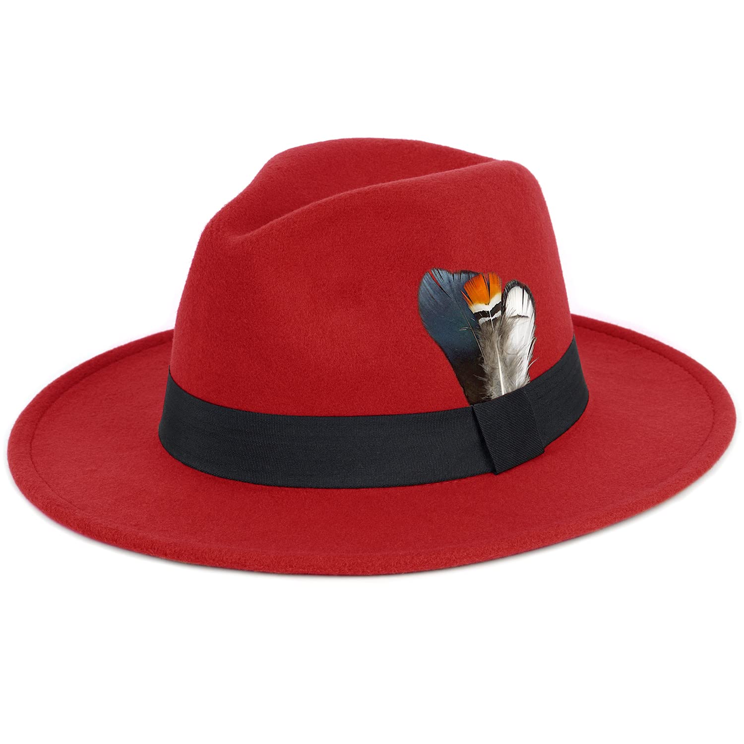 Photo 1 of FADACHY Classic Fedora Hat for Men & Women Wide Brim Felt Hat Panama Dress Hat Red Fedora