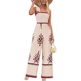 PRETTYGARDEN Womens Jumpsuit Casual One Piece Boho Summer Outfits Shirred Strap Wide Leg Long Pants Rompers With Pockets