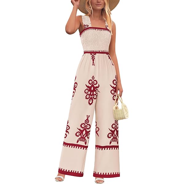 BUENOS NINOS Women's V-Neck Floral Maxi Dress - Boho Printed Adjustable Strap Long Dress With Pockets