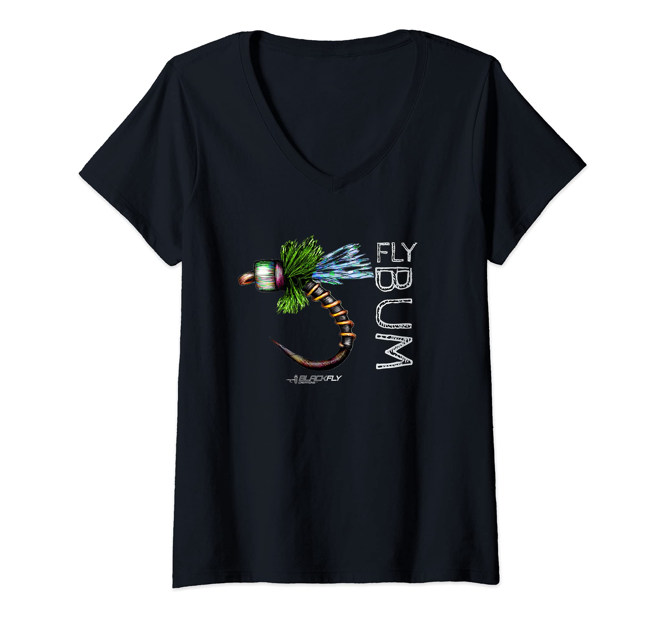 Womens Fly Fishing Apparel Caddis Midge Flies by Black Fly V-Neck T-Shirt