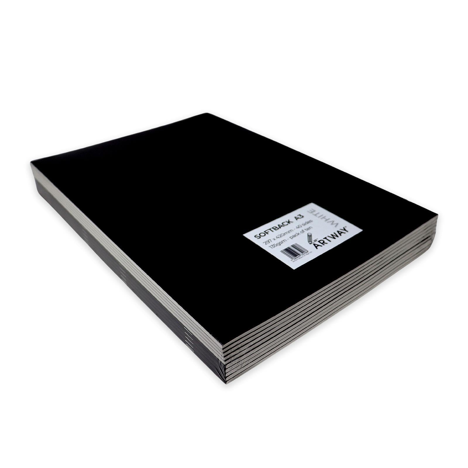 Artway Softback Sketchbook - A3 Portrait - 135gsm Cartridge Paper - 20 pages/40 Sides - Pack of Ten, White