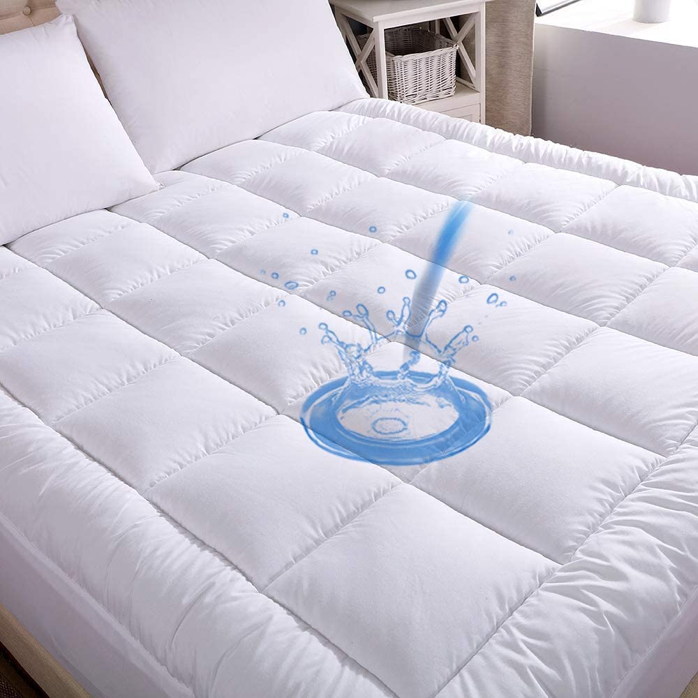 WhatsBedding Waterproof Mattress Pad Cal-King Size Cotton Top Down Alternative Filling Pillowtop Mattress Topper Cover-Fitted Quilted (Waterproof Cal-King) Image