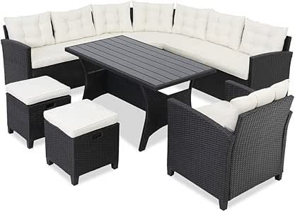 Deuba Conjunto de Muebles Lounge de poliratán con sofá esquinero Mesa