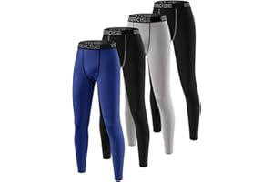 Celfaeree 4 Pack Boys Compression Pants Leggings Athletic Sports Youth Tights Workout Thermal Base Layer