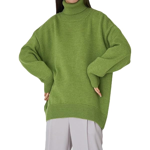 Women Fall Winter Oversized Loose Turtleneck Sweater Thick Knit