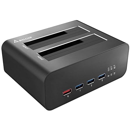 Salcar USB 3.0 SATA HDD Vollaluminium Docking Station mit USB 3.0-Hub-Ports und Schneller Ladeanschluss Kompatibel für Alle 2
