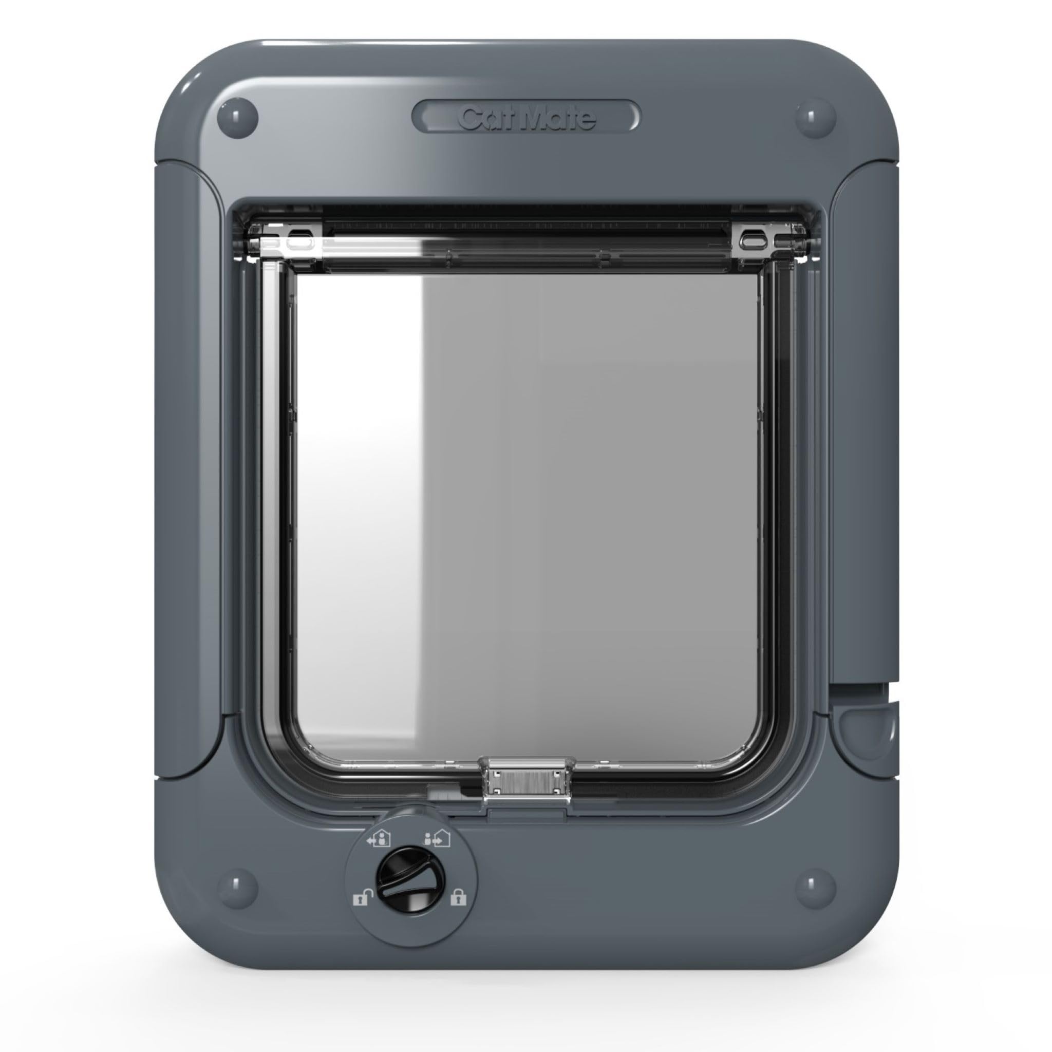 Cat Mate Rotary 4-Way-Locking Cat Flap (358) - Versatile Lockable Door for Small to Average-Sized Cats, for Single/Multiple Glazing, UPVC, Wall and Wood, Grey