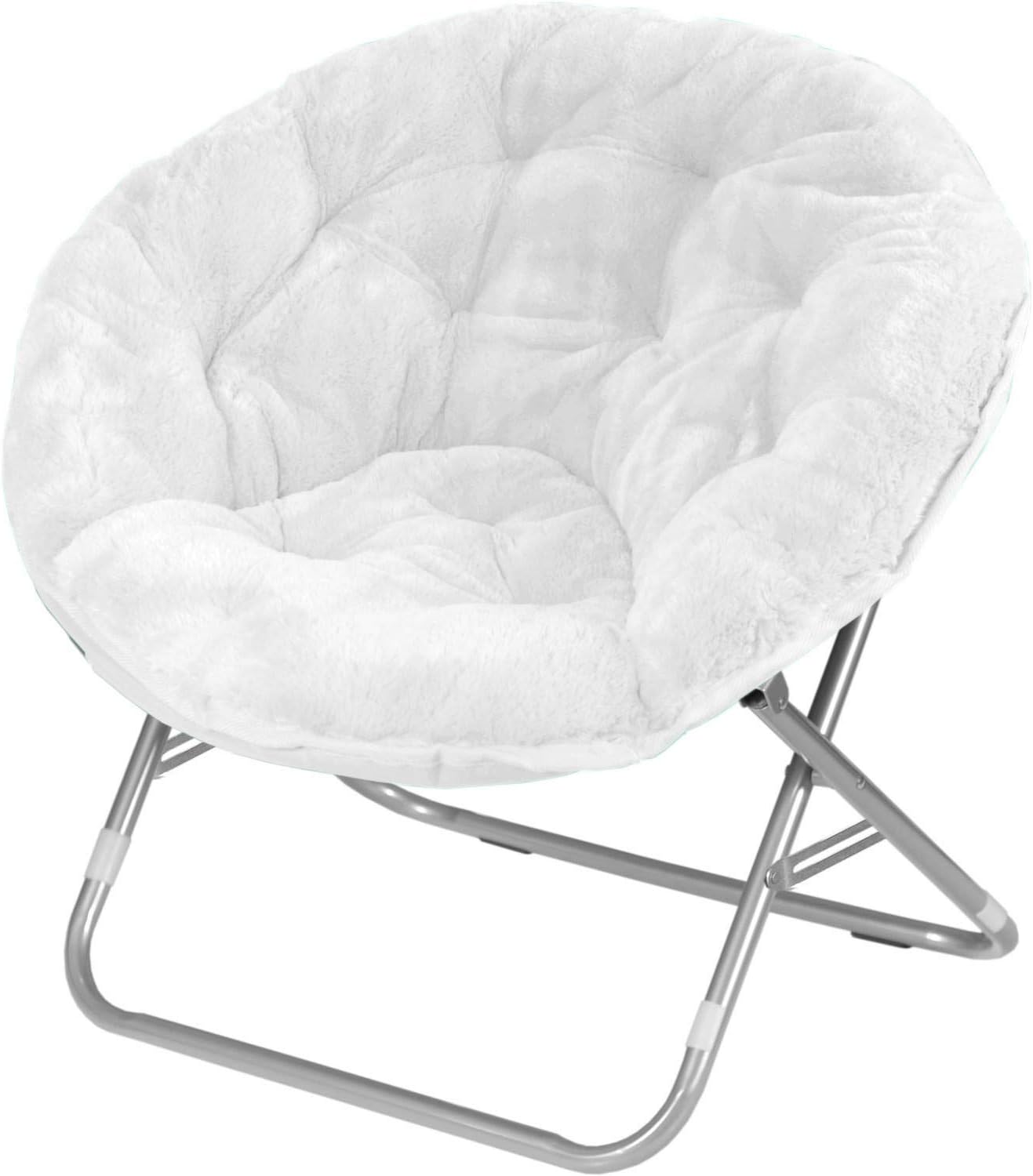 USA Top Urban Folding Plush Faux-Fur Saucer Chair Stylish Premium Comfort, White
