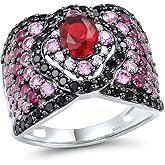 Santuzza 925 Sterling Silver Gemstone Wide Ring Glass White Cubic Zirconia Ring for Women