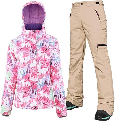 Amazon Co Jp 冬の女性用スキースーツスーツ 防水性と防風性のある厚いスキージャケット 生地 あらゆる種類の冬のアウトドアスポーツに適しています With Khaki Pants L ホーム キッチン