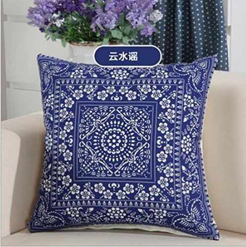 Cotton Linen Simple Beautiful Blue and White Porcelain Series of Magical Bohemian Floral Pattern Boho Style Square Throw…