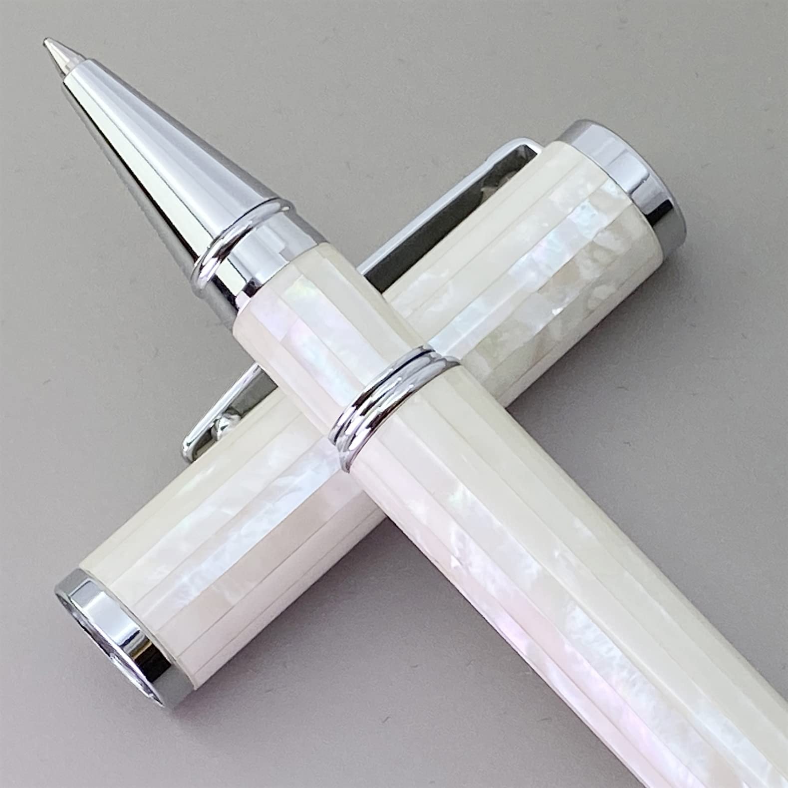 LACHIEVA LUX Stunning Mother of Pearl Rollerball Pen with Germany Refill, Luxury Gift for Women, Men, Professional for Writing (White Shell)