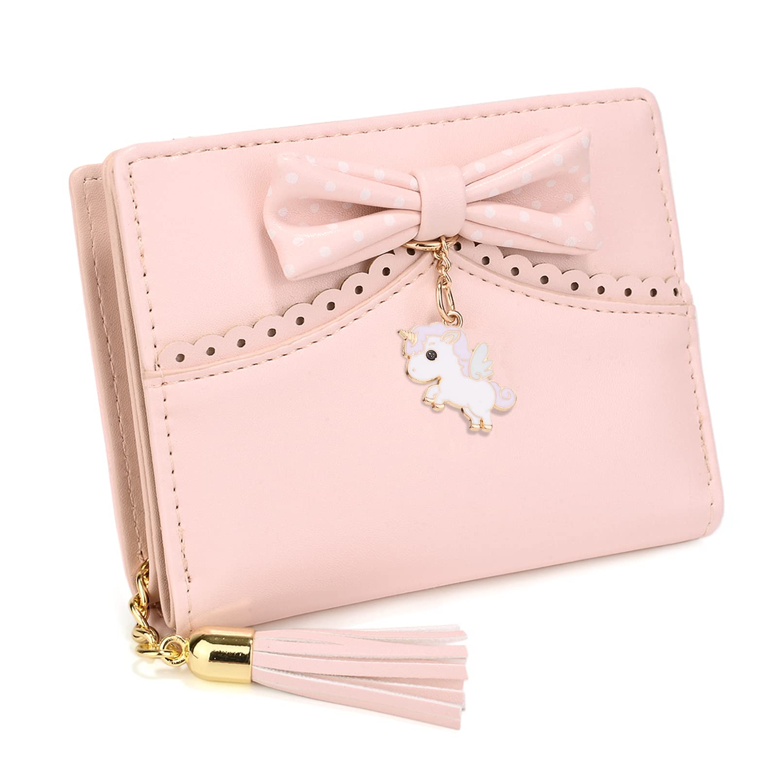 UTO Unicorn Wallet Women Zipper Coin Pocket Card Purse with Bowknot Tassel Pink