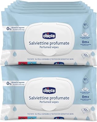 Toalhetes multiusos para bebé, com clip, sem álcool, perfumados, adequados para pele sensível, Megapack de 864 toalhetes, 12 pacotes de 72 toalhetes cada