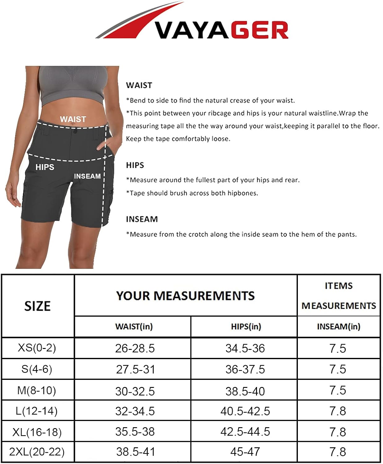 VAYAGER Women's Lightweight Cargo Short for Hiking, Camping and Travel with 6 Pockets Quick Drying Water Resistant : Clothing