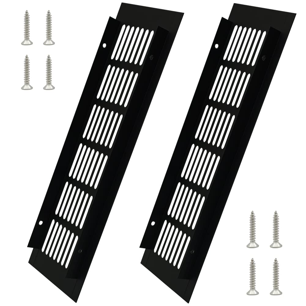 KtbeYTi 2 Pcs Black Air Vents Grille Cover, with Screw Aluminum Alloy Vent Cover Kitchen Plinth Ventilation, for Bathroom, Cupboard Ventilation 300 x 80mm