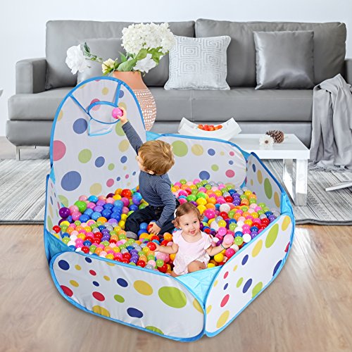LPRTALK Kids Ball Pit Ball Tent Toddler Ball Pit with Basketball Hoop and Zippered Storage Bag for Toddlers 4 Ft/120CM (Balls not Included)