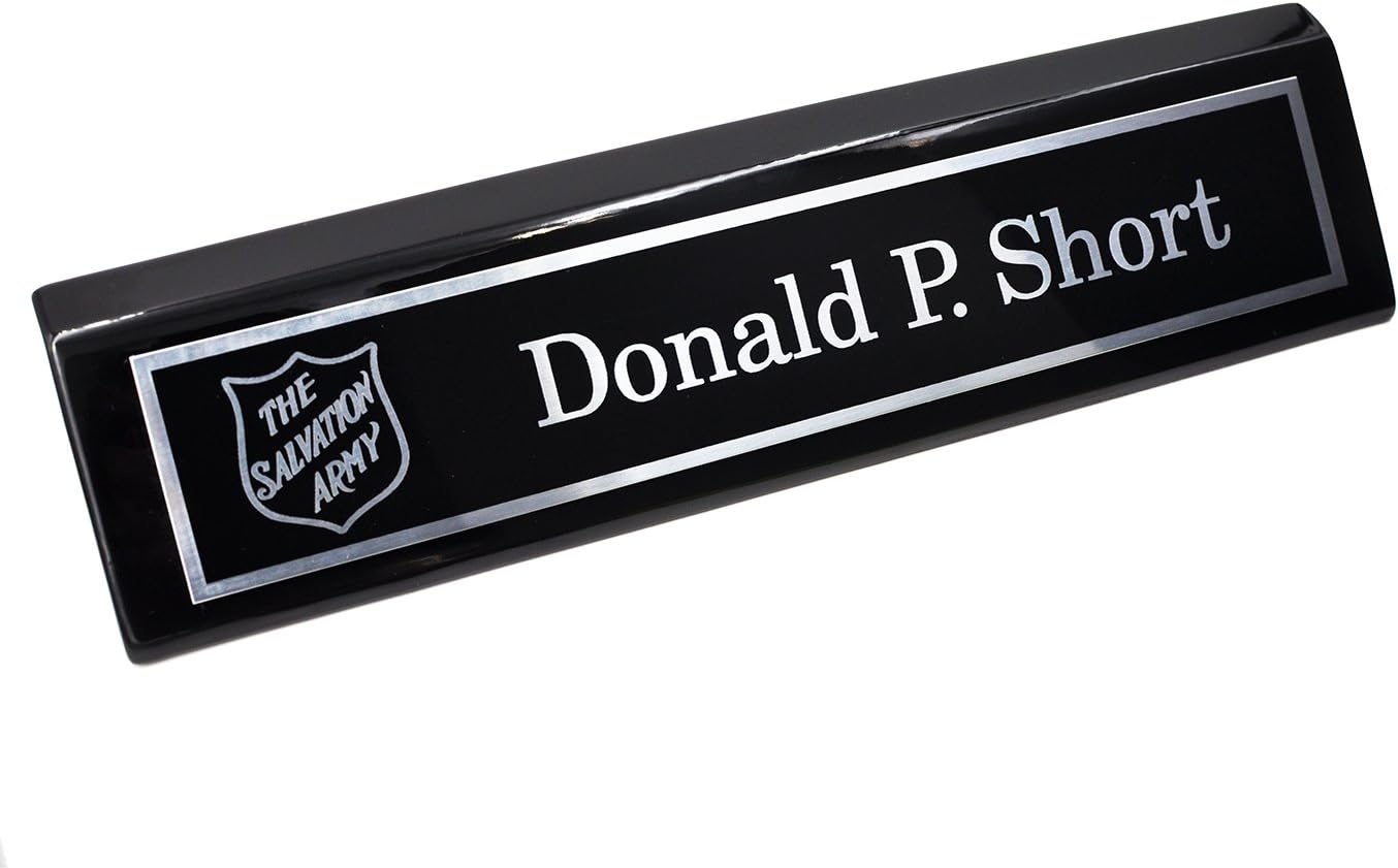Custom Desk Name Plate With Logo Personalized Silver Aluminum Engraved Black Wedge Free Engraving Custom Name Wedge Gifts For Professionals Amazon Co Uk Office Products