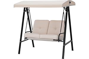 U-MAX 2 Seat Outdoor Patio Swing Chair for Adults, Porch Swings with Adjustable Canopy, Outside Swing Bench with Removable Cushion, Suitable for Backyard, Garden, Yard, Poolside, Balcony (Beige)