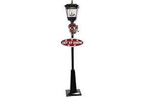 Fraser Hill Farm 71-in. Musical Snowy Christmas Street Lamp in Black with Retro Truck Scene, Cascading Snow, and Music, Lighted Christmas Decoration for Living Room and Foyer