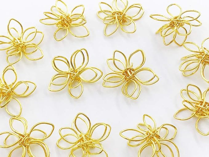 Amazon Co Jp ファイニエ ワイヤー コイルチャーム フラワー ゴールド 10個 15x15 花 透かし ピアス イヤリング パーツ アクセサリー チャーム Ap1180 ホビー