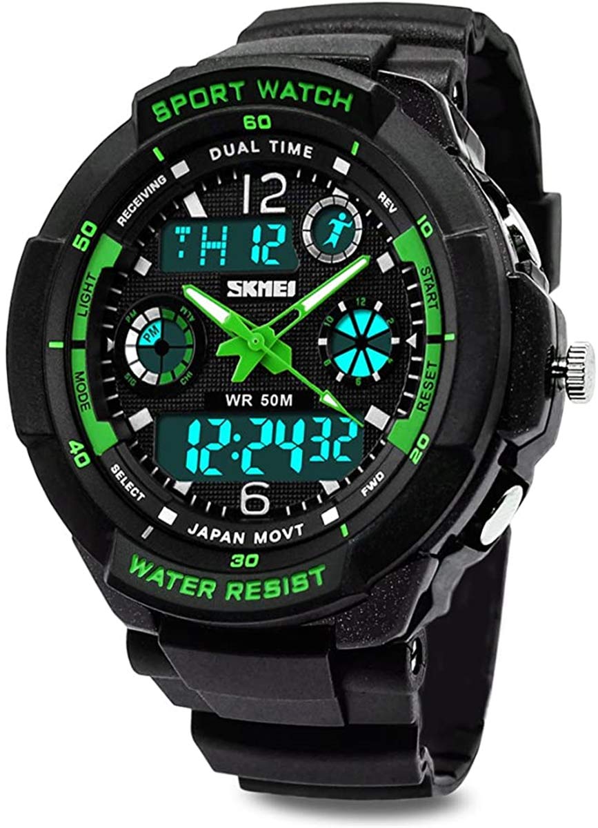 TOPCABIN Digital-analog Kids Teenager Boys Girls Sport Digital Watch with Alarm Stopwatch Chronograph - 50m Water Proof Electronic Sport Watch for Boys Teenagers Junior Kids Children (Green)