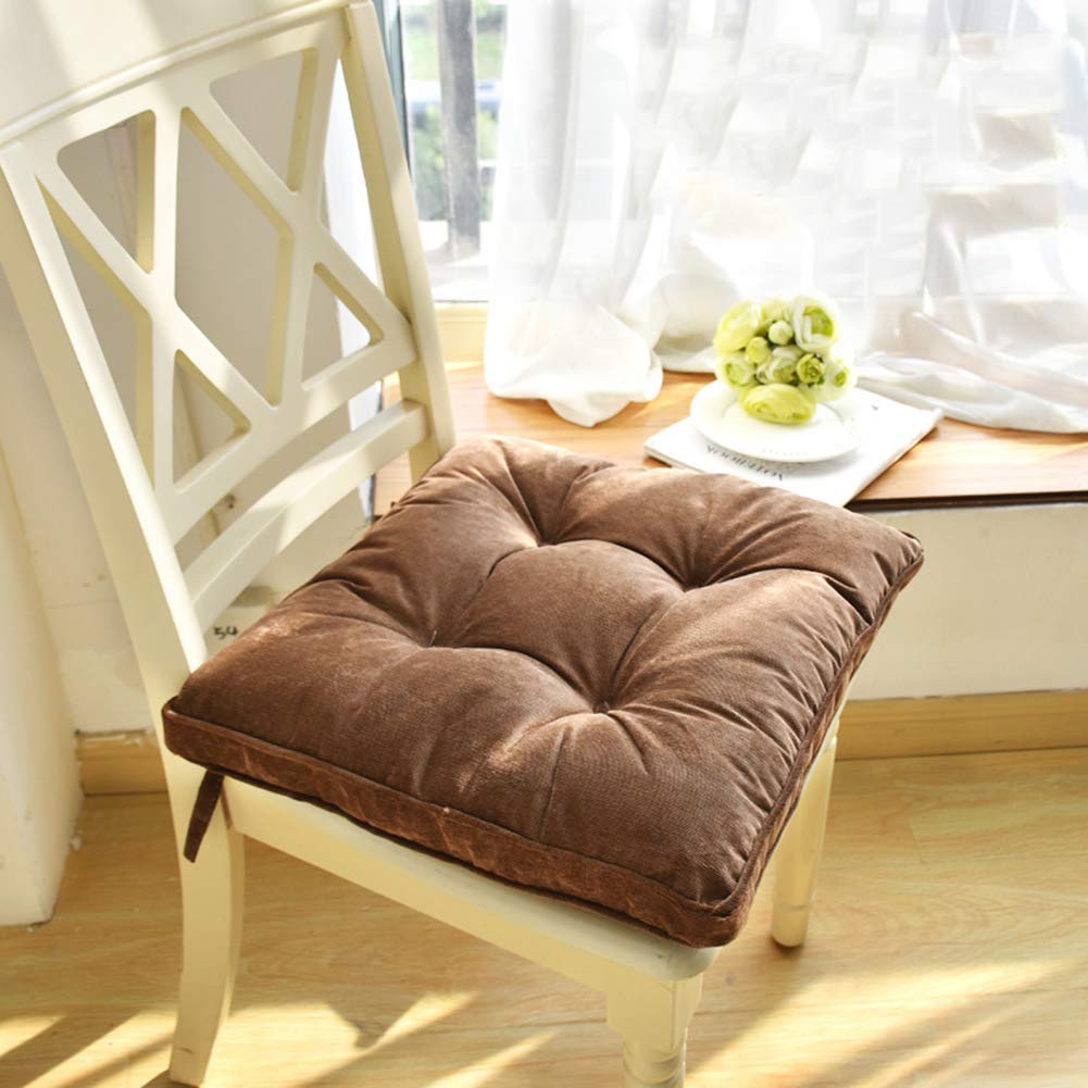 Nathime Soft Patio Outdoor Corduroy Chair Pad with Ties Home Decor Indoor Dining Chairs Cushion 16.9"×16.9"×3.8" Brown 1Pc