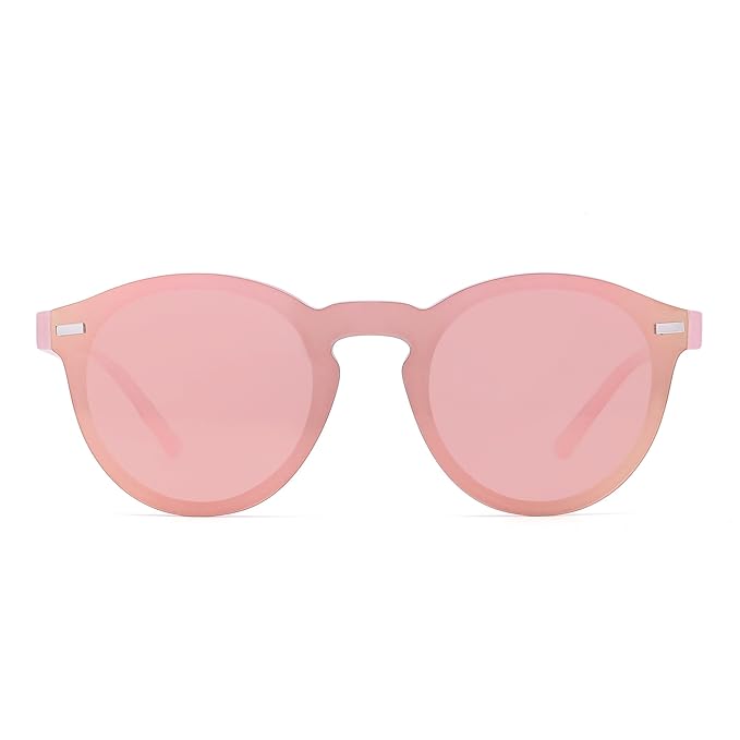 JIM HALO Polarisiert Randlos Sonnenbrille Reflektierend Ein Stück Rund Spiegeln Brillen für Damen Herren
