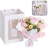 DIMEGON Crocheted Flowers - Crochet Flower Bouquet, Handmade Knitted Flowers, Pink Crochet Rose Flowers Bouquet for Lover Anniversary Birthday Party Mother's Day Graduation Gifts