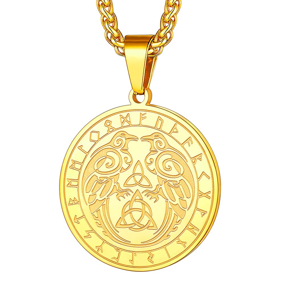 FaithHeart Vintage Viking Raven Necklace for Woman Gold Plated Nordic Runic Jewelry Couple Ravens Pendant Stainless Steel Crow Jewellery for Girls — image 1