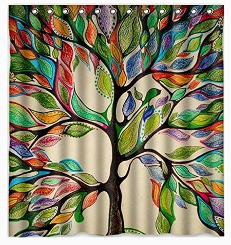 Colorful Big Tree Shower Curtain Bath -Tree of Life Fabric Waterproof Digital Printing Polyester YIGER with Adjustable Hook 70.86×70.86 Inch