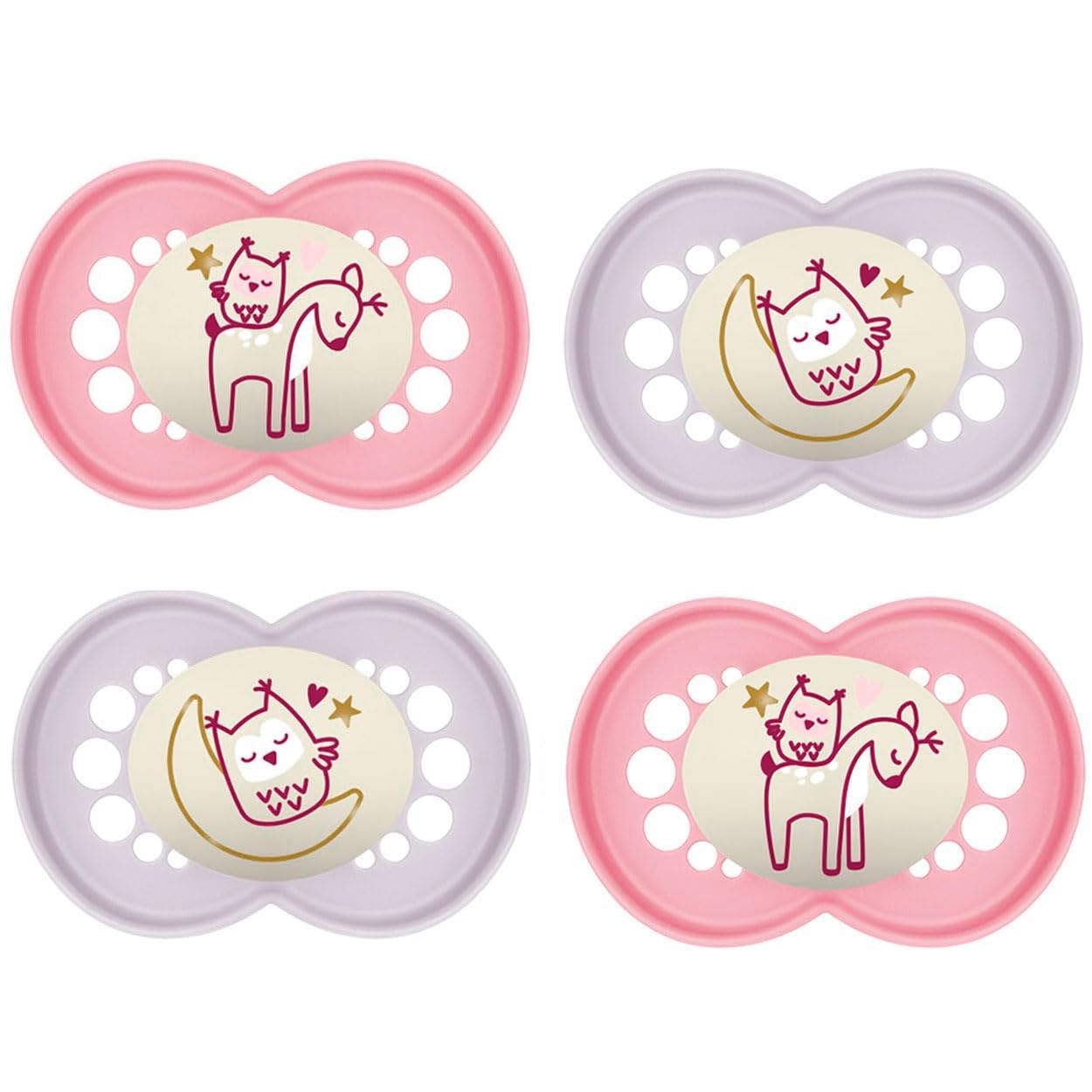 MAM Original Night Dummy 16+ M (Pack of 4), Glow in The Dark Dummies, Includes Transport and Sterilisation Box, Baby Dummy from 16 Months, SkinSoft Silicone Teats, Pack of 4