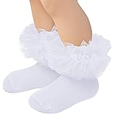Zando Toddler Ruffle Socks for Girls 1-10 Years - Cotton Tutu Socks with Puffly Lace Frilly Edge Cute for Photos