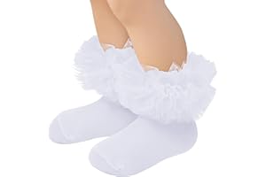 Zando Ruffle Socks for Toddler Baby Girls Double Frilly Lace Dress Socks Kids Ankle Tutu Socks