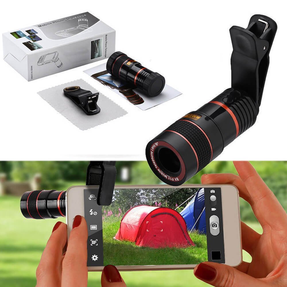 Enshey Objectif Zoom Lentille, Lentille de Caméra Lens Téléobjectif Zoom Lentille Optique 12x Objectif Micro + Fisheye Suprême 70° + Objectif Grand Angle - Universel