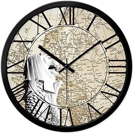 FortuneVin Wall Clock Non-ticking Number Quartz Wall Clock Living Room Decorative Indoor Clock Bedroom Clock Kitchen Clock World Time Zones City Metal Creative Quartz 12 Inches, 03