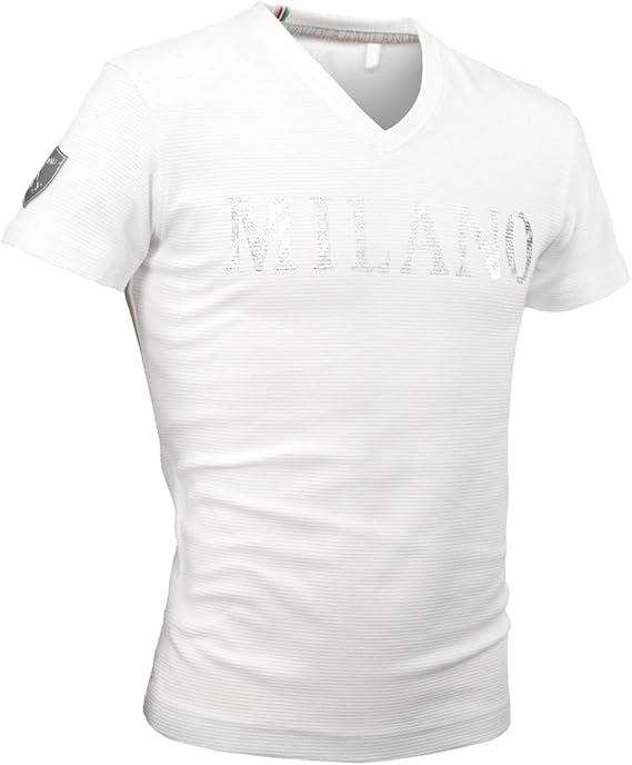 Amazon Viola ヴィオラ ビオラ Tシャツ Vネック 箔プリント Milano ストレッチ 半袖tシャツ メンズ ホワイト白 Tシャツ カットソー 通販