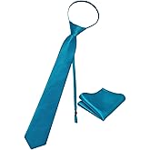 YourTies Zipper Tie for Men Adjustable Pre-tied Satin Neckties and Pocket Square Set Solid Color Business Formal Wedding
