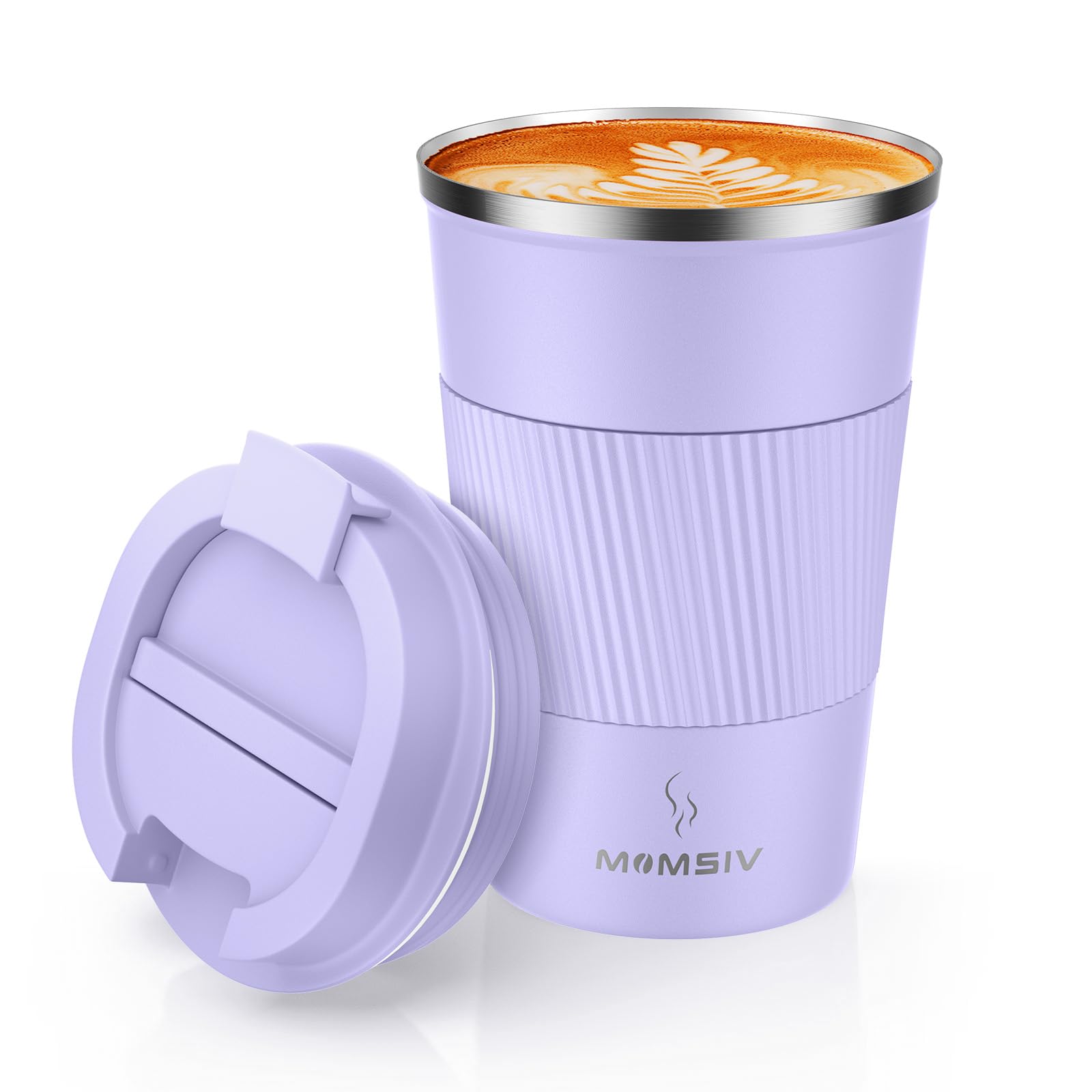MOMSIV Coffee Cup, Insulated Coffee Cup with Leakproof Lid, Non-Slip Vacuum Reusable Stainless Steel Eco-Friendly Travel Office Mug for Hot and Cold Water Coffee and Tea, 380ml/13oz(Purple) — image 1