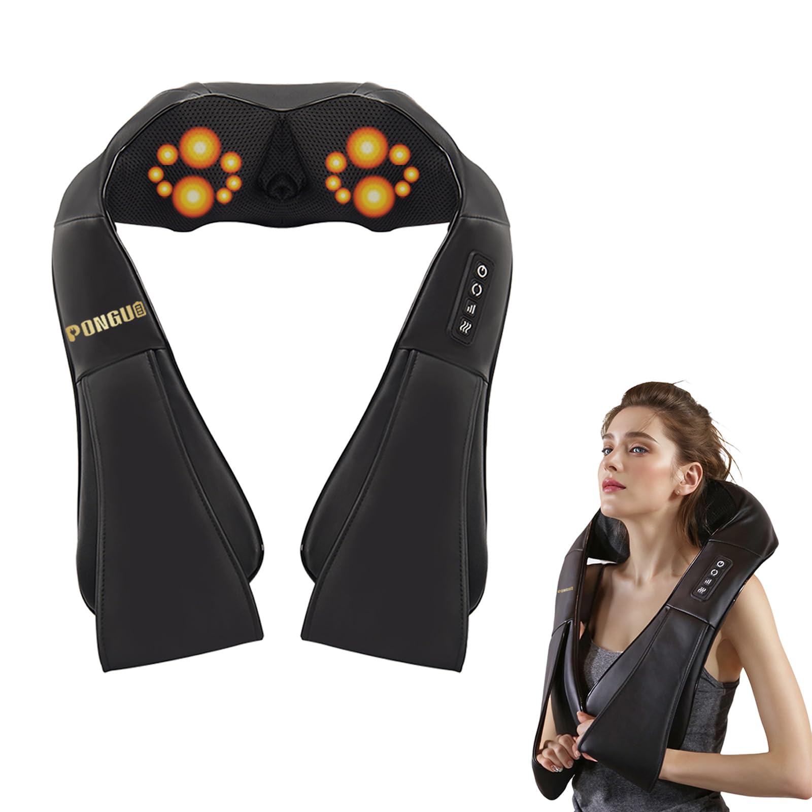 Photo 1 of PONGUI Back and Neck Massager with Heat, Shoulder Massager for Pain Relief Deep Tissue, Shiatsu Neck Massage with 16 Massage Heads for Waist, Legs and Feet, for Home and Car Use
