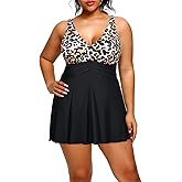 Holipick Plus Size Swim Dress Women - One Piece Swimsuit with Skirt V Neck Tummy Control Bathing Suit
