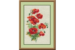 RIOLIS - Wild Poppies 808, Cross Stitch Kits 8,27" x11,81, Cross Stitch Kit for Adults, Counted Cross Stitch Kits, Embroidery Kit for Beginners & Advanced, Floral Crossstitching Kits