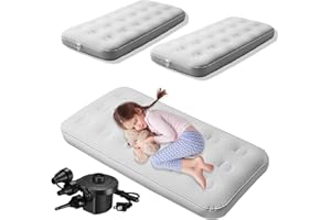 2 Pack Inflatable Toddler Beds, Comfort Flocked Blow up Mattress, Kids Air Mattress, Foldable Airbed for Camping, Sleeping, S