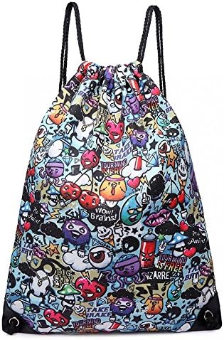 The Olive House® Cartoon Graffiti Print Canvas Drawstring Slipper PE Gym Backpack Bag